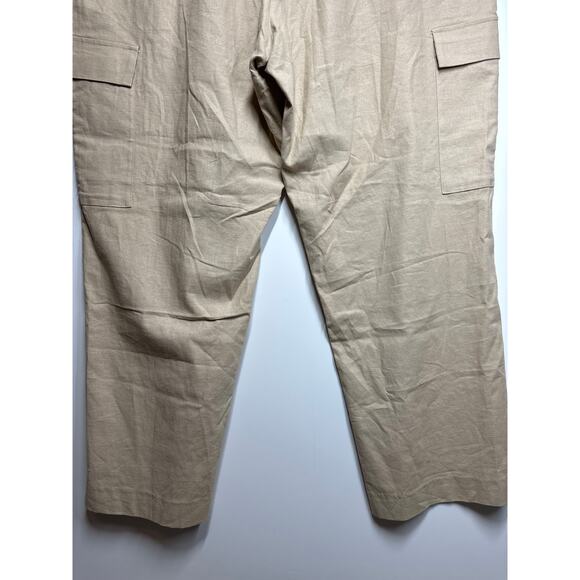 Jaclyn Smith Stretch Linen Blend Wide Leg Cargo Trouser Pants Tan Neutral Sz 1X - Picture 9 of 12